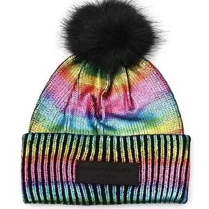 NWT Kurt Geiger London
Foil Overly Beanie METALLIC RIB BEANIE Rainbow Metallic Beanie by KURT GEIGER  main image 2